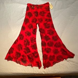 NWT vintage 90s Romeo Gigli Red 100% silk floral pants